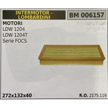 BRUMAR FILTRO INTERMOTOR  LOMBARDINI  MOTORI LDW 1204 LDW 1204T Serie FOCS  272x132x40 RO 2175119