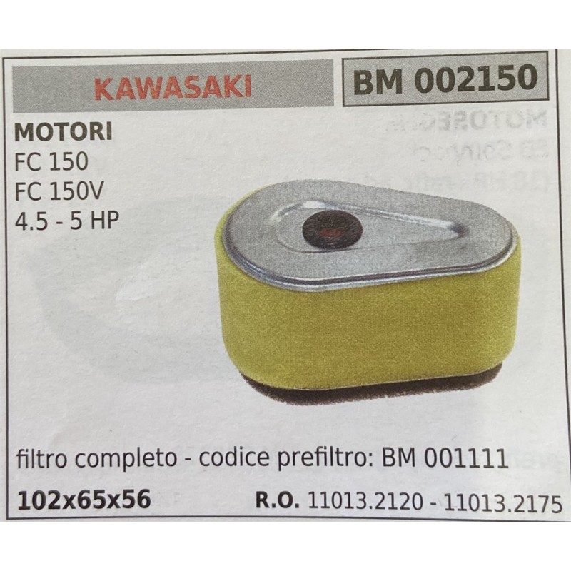 BRUMAR FILTRO KAWASAKI  MOTORI FC 150 FC 150V 45  5 HP  filtro completo  codice prefiltro BM 001111 102x65x56 RO 110132120  110