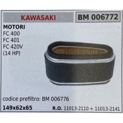 BRUMAR FILTRO KAWASAKI  MOTORI FC 400 FC 401 FC 420V (14 HP)  codice prefiltro BM 006776 149x62x65 RO 110132110 + 110132141