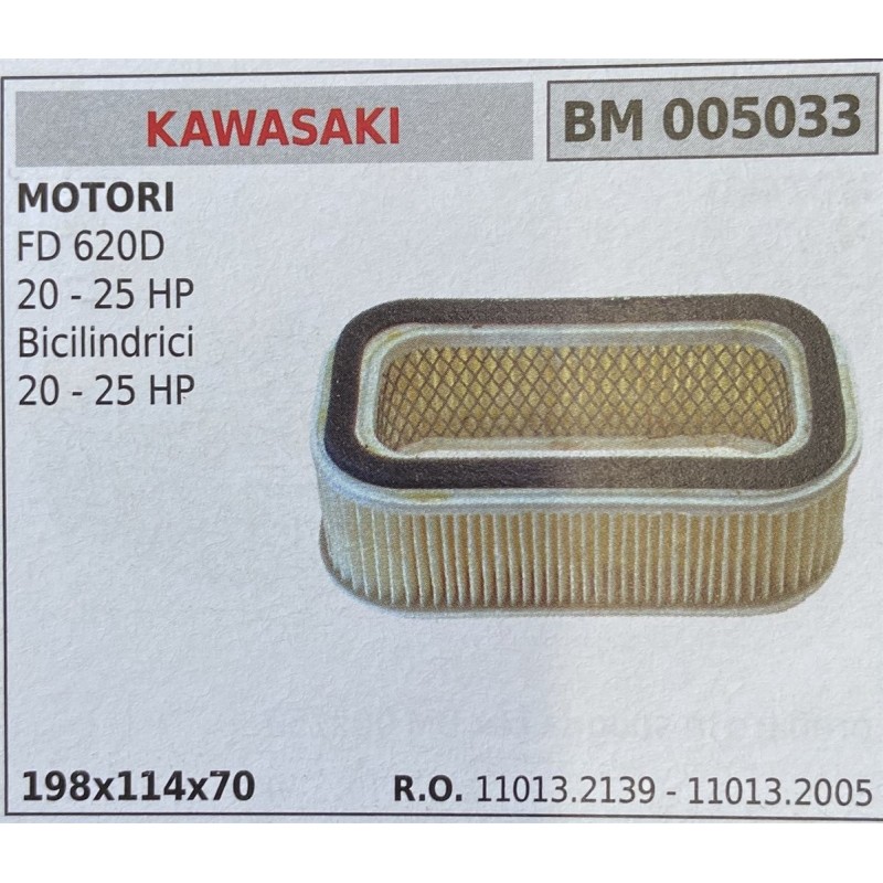 BRUMAR FILTRO KAWASAKI  MOTORI FD 620D 20  25 HP bicilindrici 20  25 HP  198x114x70 RO 110132139  110132005
