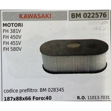 BRUMAR FILTRO KAWASAKI  MOTORI FH 381V FH 430V FH 480V FH 541V FH 580V  codice prefiltro BM 028345 187x88x66 foro40 RO 11013703