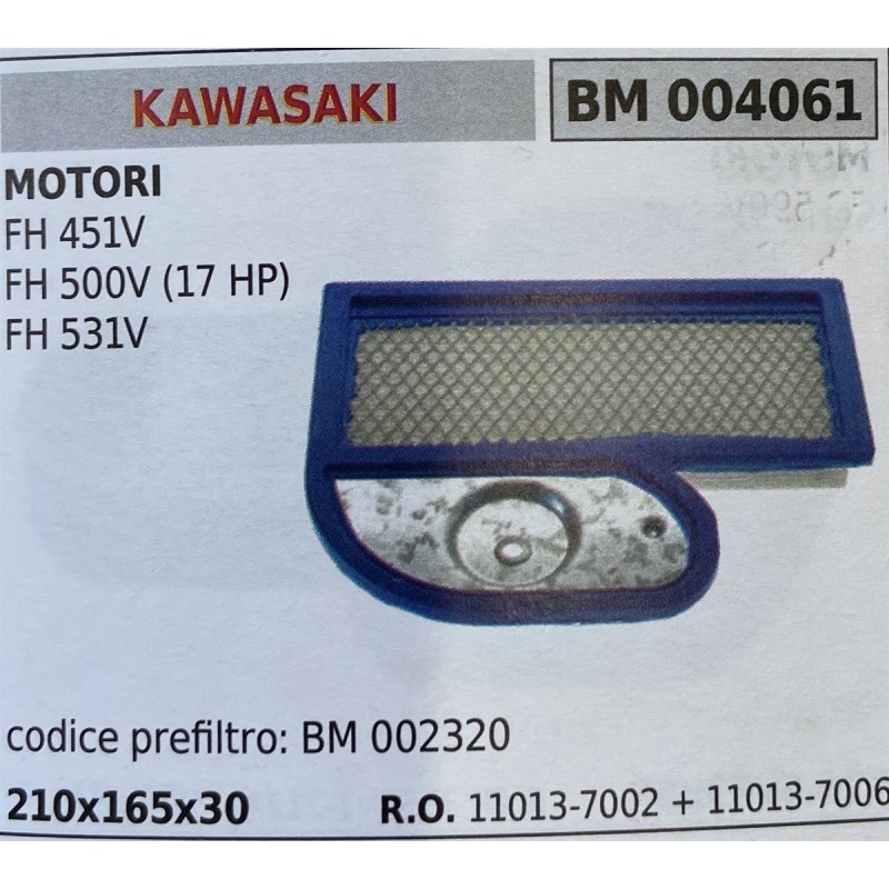 BRUMAR FILTRO KAWASAKI  MOTORI FH 451V FH 500V (17 HP) FH 531V  codice prefiltro BM 002320 210x165x30 RO 110137002 + 110137006