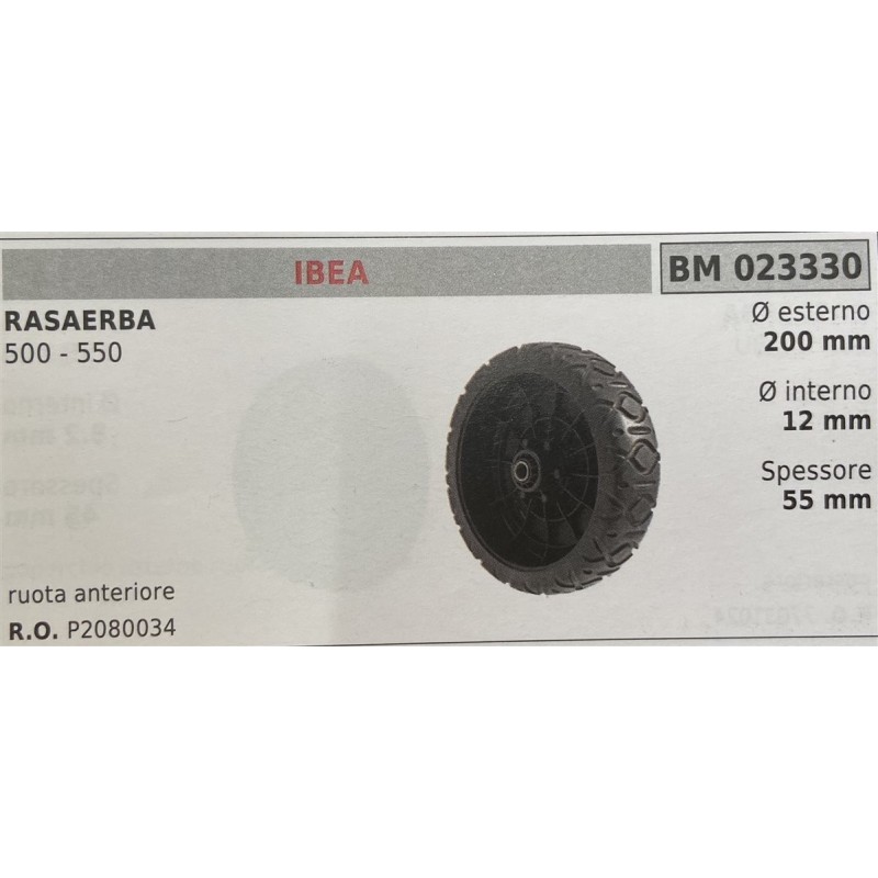 BRUMAR RUOTA RASAERBA IBEA  RASAERBA 500  550  ruota anteriore Ø esterno 200 mm Ø interno 12 mm spessore 55 mm  RO P2080034