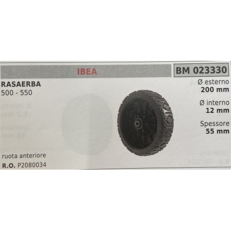 BRUMAR RUOTA RASAERBA IBEA  RASAERBA 500  550  ruota anteriore Ø esterno 200 mm Ø interno 12 mm spessore 55 mm  RO P2080034