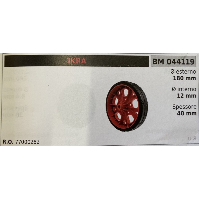 BRUMAR RUOTA RASAERBA IKRA  Ø esterno 180 mm Ø interno 12 mm spessore 40 mm  RO 77000282