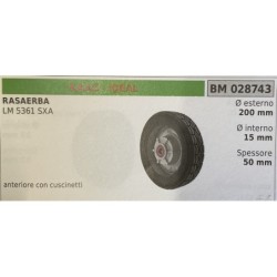 BRUMAR RUOTA RASAERBA KAAZ  IDEAL  RASAERBA LM 5361 SXA  anteriore con cuscinetti Ø esterno 200 mm Ø interno 15 mm spessore 50