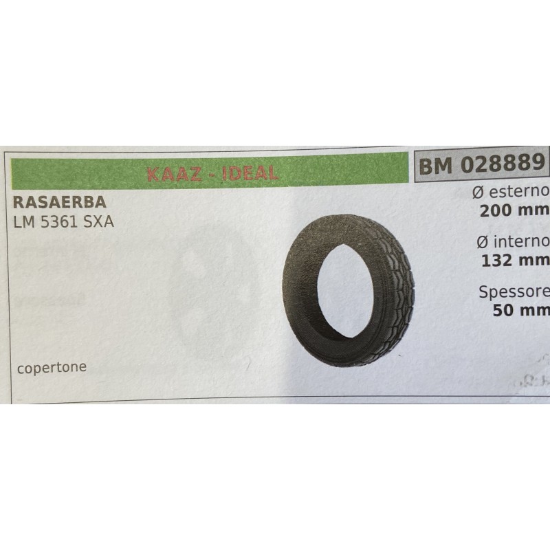 BRUMAR RUOTA RASAERBA KAAZ  IDEAL  RASAERBA LM 5361 SXA  copertone Ø esterno 200 mm Ø interno 132 mm spessore 50 mm  RO