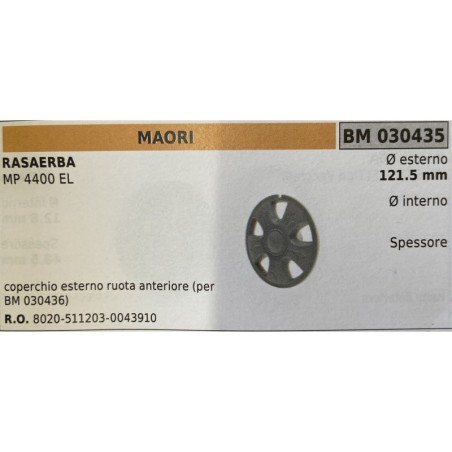 BRUMAR RUOTA RASAERBA MAORI  RASAERBA MP 4400 EL  coperchio esterno ruota anteriore (per BM 030436) Ø esterno 1215 mm Ø interno