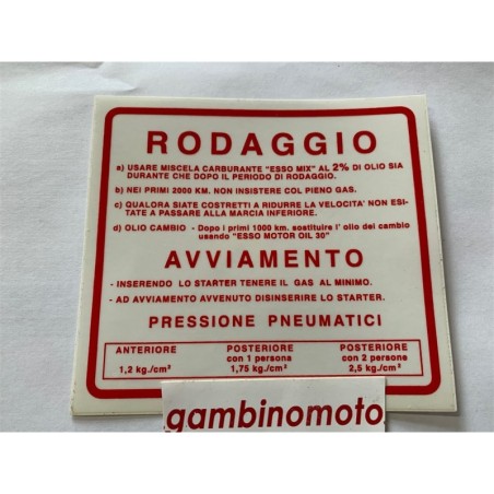 ADESIVO RODAGGIO ROSSO 2% VESPA 180 200 RALLY 125 150 SPRINT SUPER GT GTR
