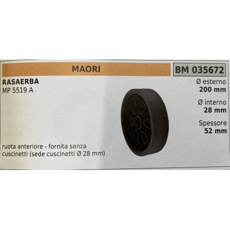 BRUMAR RUOTA RASAERBA MAORI  RASAERBA MP 5519 A  ruota anteriore  fornita senza cuscinetti (sede cuscinetti Ø 28 mm) Ø esterno