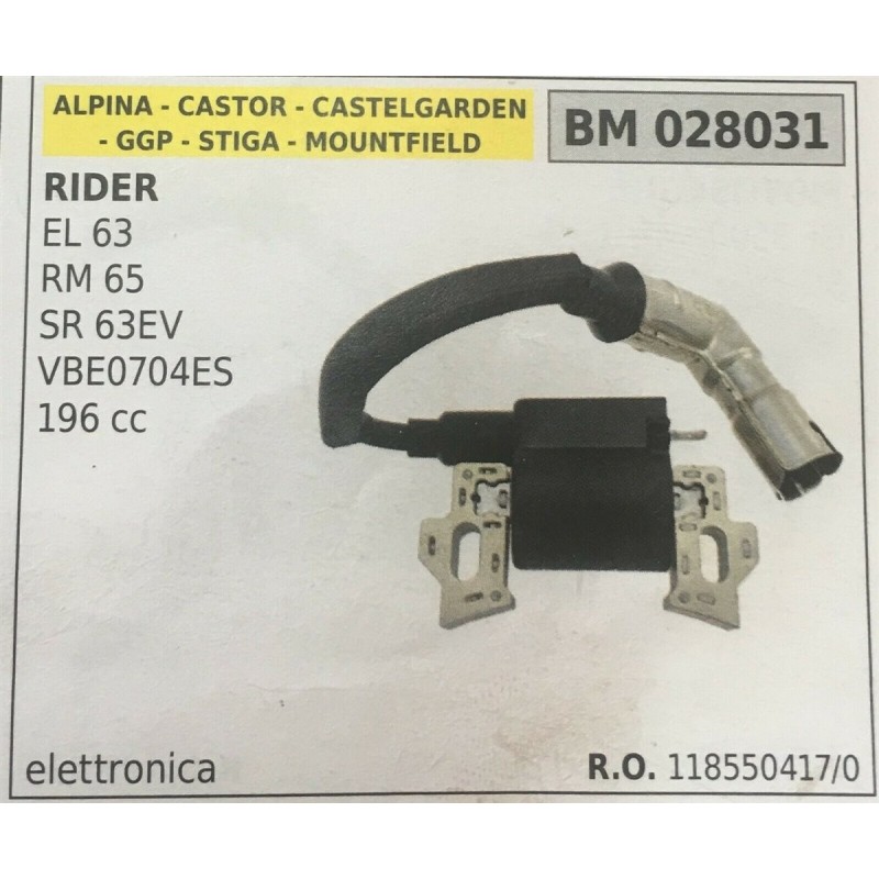 BOBINA BRUMAR ELETTRONICA ALPINA  CASTOR  CASTELGARDEN  GGP  STIGA  MOUNTFIELD RIDER EL 63  RM 65  SR 63EV  VBE0704ES  196 cc