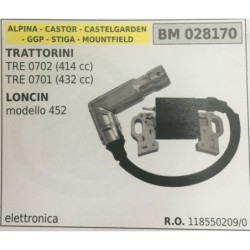 BOBINA BRUMAR ELETTRONICA ALPINA  CASTOR  CASTELGARDEN  GGP  STIGA  MOUNTFIELD TRATTORINI TRE 0702 (414 CC)  TRE 0701 (432 CC)