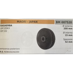 BRUMAR RUOTA RASAERBA MAORI  JAPAN  RASAERBA LM 535KX  GR 532  semovenza posteriore Ø esterno 200 mm Ø interno 15mm spessore 52