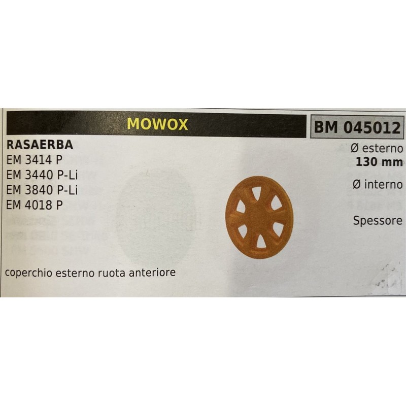 BRUMAR RUOTA RASAERBA MOWOX  RASAERBA EM 3414 P EM 3440 PLi EM 3840 PLi EM 4018 P  coperchio esterno ruota anteriore Ø esterno