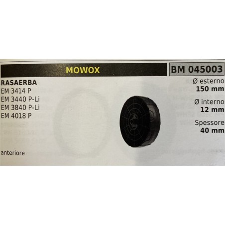 BRUMAR RUOTA RASAERBA MOWOX  RASAERBA EM 3414 P EM 3440 PLi EM 3840 PLi EM 4018 P  anteriore Ø esterno 150 mm Ø interno 12 mm s