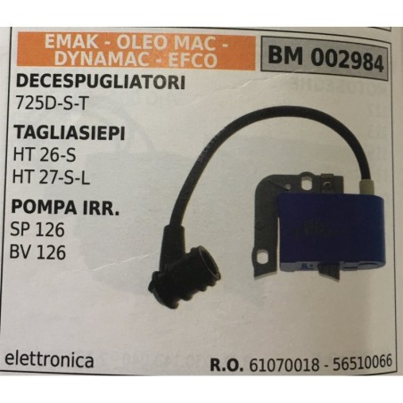 BOBINA BRUMAR ELETTRONICA EMAK  OLEO MAC  DYNAMAC  EFCO DECESPUGLIATORI 725DST TAGLIASIEPI HT 26S HT 27SL POMPA IRR SP 126 BV 1