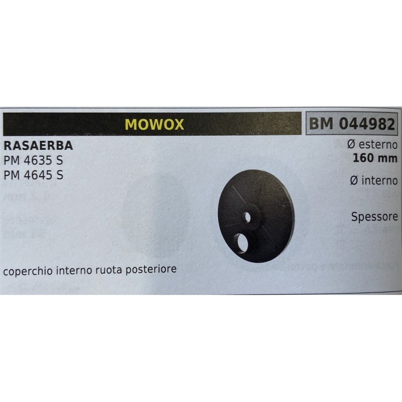 BRUMAR RUOTA RASAERBA MOWOX  RASAERBA PM 4635 S  PM 4645 S  coperchio interno ruota posteriore Ø esterno 160 mm Ø interno  spes