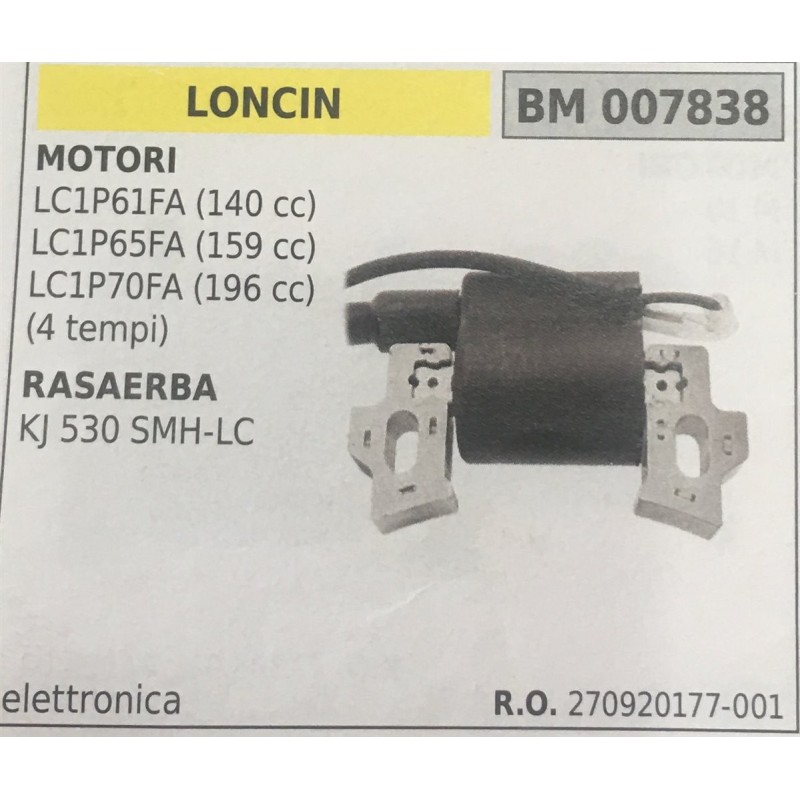 BOBINA BRUMAR ELETTRONICA LONCIN MOTORI LC1P61FA (144 cc) LC1P65FA (159 cc) LC1P70FA (196 cc) (4 tempi) RASAERBA KJ 530 SMHLC