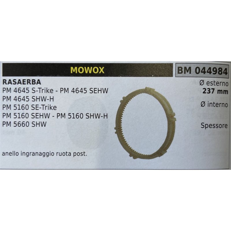 BRUMAR RUOTA RASAERBA MOWOX  RASAERBA PM 4645 STrike  PM 4645 SEHW PM 4645 SHWH PM 5160 SETrike PM 5160 SEHW  PM 5160 SHWH PM 5