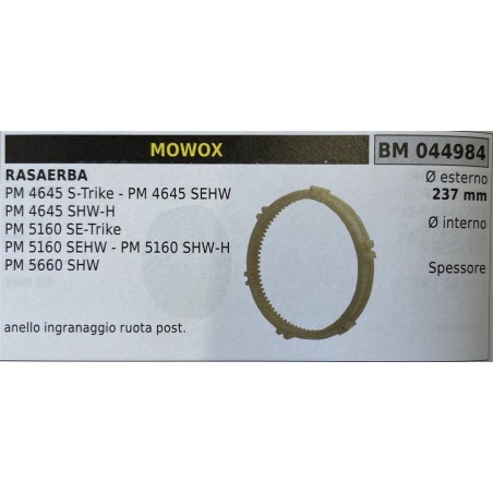 BRUMAR RUOTA RASAERBA MOWOX  RASAERBA PM 4645 STrike  PM 4645 SEHW PM 4645 SHWH PM 5160 SETrike PM 5160 SEHW  PM 5160 SHWH PM 5