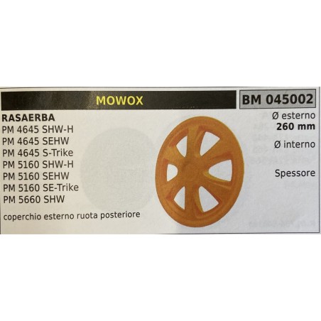 BRUMAR RUOTA RASAERBA MOWOX  RASAERBA PM 4645 SHWH PM 4645 SEHW PM 4645 STrike PM 5160 SHWH PM 5160 SEHW PM 5160 SETrike PM 566